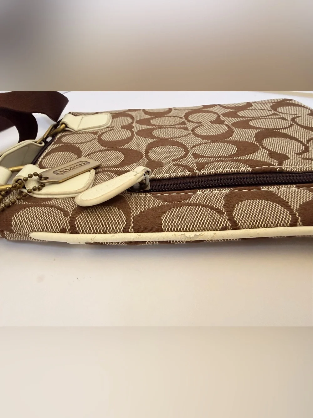 COACH Brown Signature Canvas Crossbody with Cream Trim